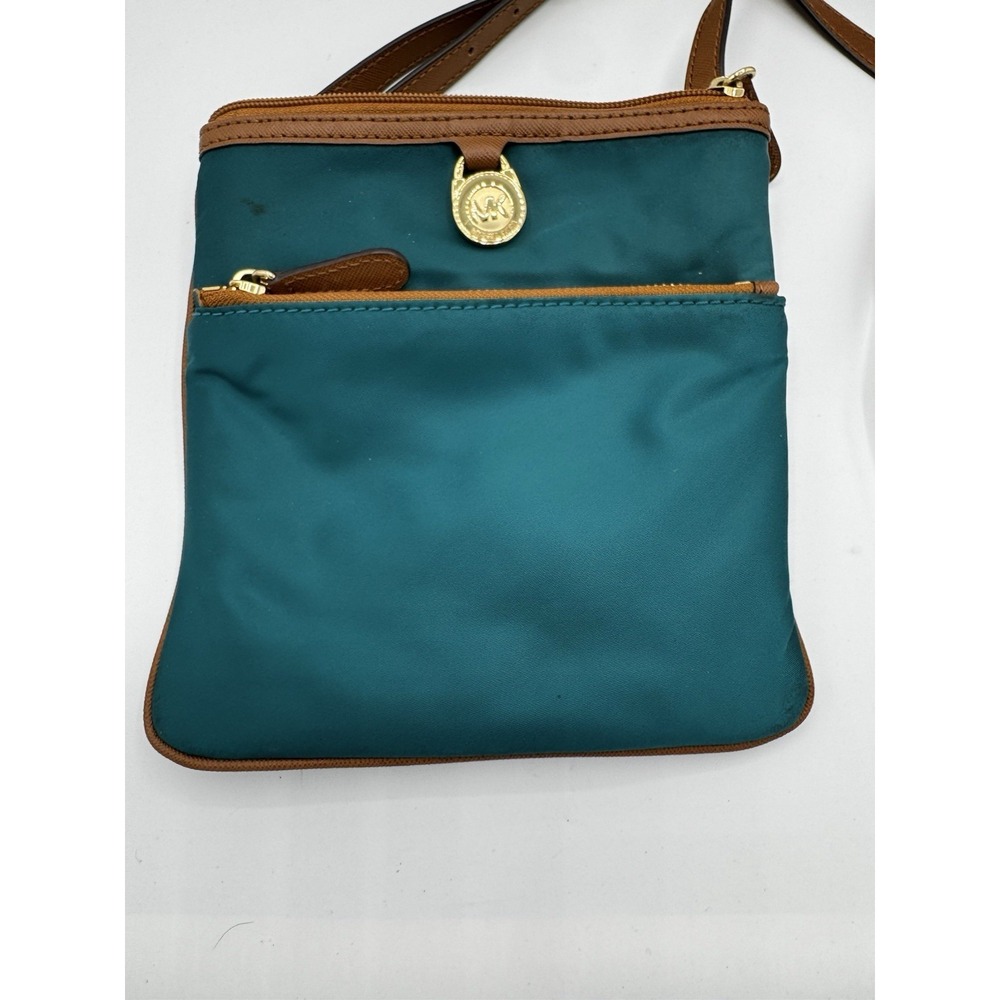 Michael Kors Kempton Deep Teal Large Pocket Nylon Crossbody Bag Purse Mint PT3